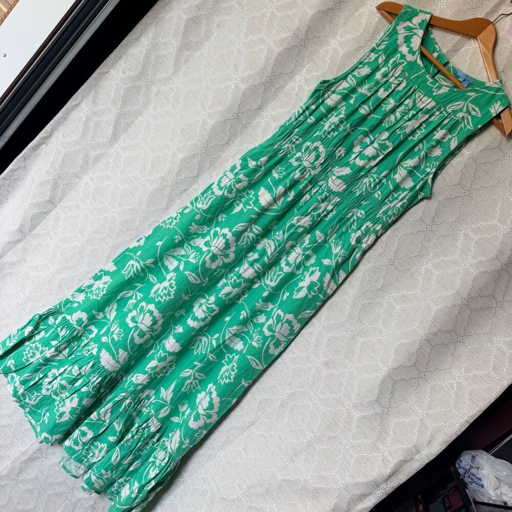 Draper James RSVP XL Green White Floral Maxi Dress Preppy Luxury Boardwalk Artsy